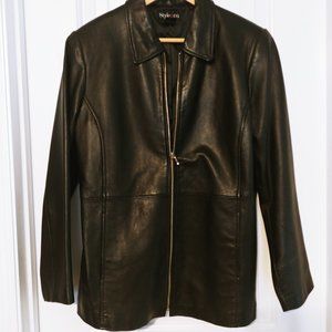 Style & Co Women's Fitted Genuine Leather Jacket - Black - Size M